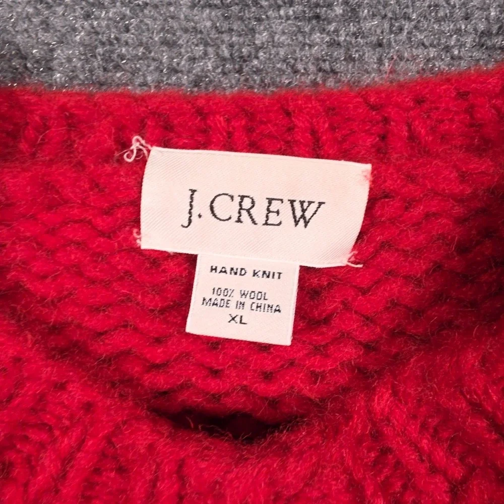J.Crew Hand Knit Crewneck Sweater Mens XL Red Wool Striped Pullover